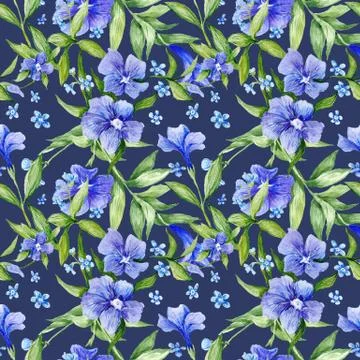 Tileable Floral Texture on Blue Background Illustrazione stock