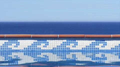 Tiled Edge of Pool by Calm Sea, Loop, Perfect Product Background Stock Footage 129470794
