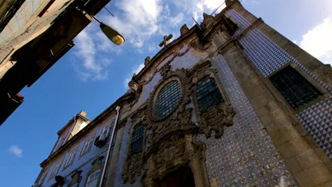 Tiled facade of Third Order Church in Porto, Portugal Stock Footage 143395570