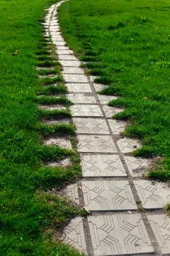 Tiled grassy path in the park Stock Photos