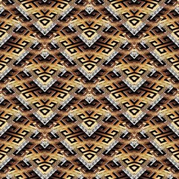 Tiled meander vector seamless pattern. Modern surface geometric Stock Illustration