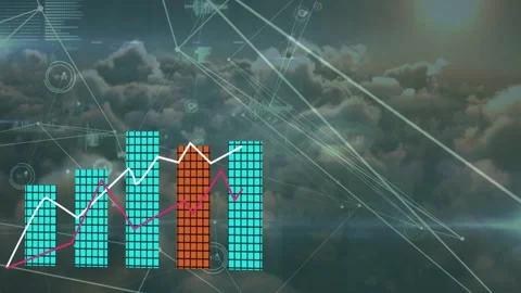 Tiled multi-column bar chart assembling after two-line readout appears, bars Stock Footage 333789753