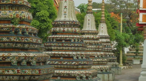Tiled Nirvana Stuppas,Temple of the Reclining Buddha (Wat Pho), Bangkok Thailand Stock-Footage 48436990