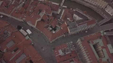 Tiled roofs, Streets of the old town, City of Ljubljana, Slovenia Stock Footage 84345008