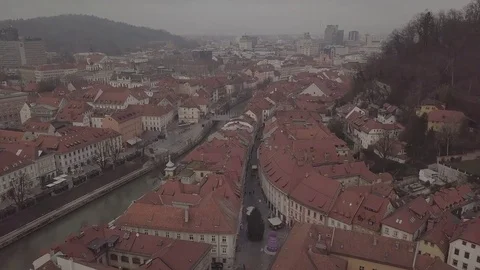 Tiled roofs, Streets of the old town, City of Ljubljana, Slovenia Stock Footage 84349537