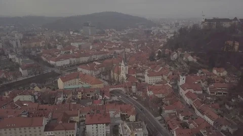 Tiled roofs, Streets of the old town, City of Ljubljana, Slovenia Stock Footage 84349918