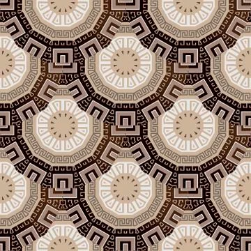 Tiled round mandalas seamless pattern. Elegant deco background. Greek ornamen Stock Illustration