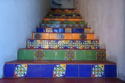 Tiled Steps Featuring Traditional Mexican Patterns Stock Photos