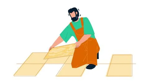 Tiler Man Installing Ceramic Floor Tiles Vector Illustrazione stock