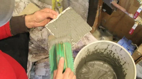 Tiler Tiling Bath Sequence Stock Footage 599760