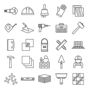 Tiler worker icons set, outline style Stock Illustration