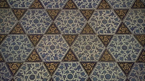Tiles details of cicumcision room wall - Topkapı palace Stock Footage 42850686