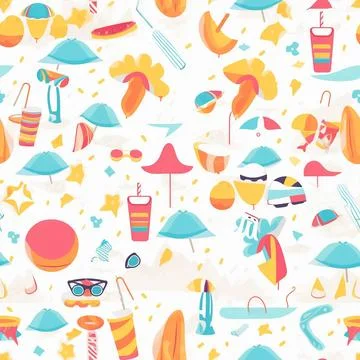 Tiles graphic pattern of beach and summer theme for wallpaper and textiles. Stock Illustration