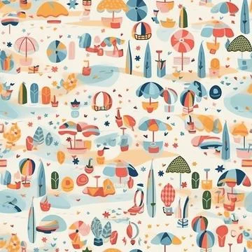 Tiles graphic pattern of beach and summer theme for wallpaper and textiles. Stock Illustration
