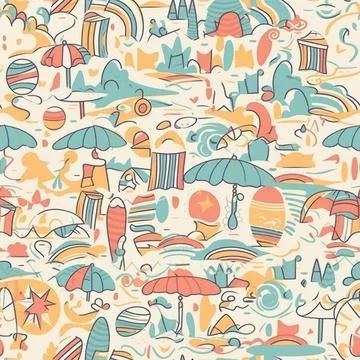 Tiles graphic pattern of beach and summer theme for wallpaper and textiles. Stock Illustration