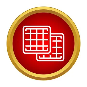Tiles grid icon set on a red button with a golden border Stock Illustration