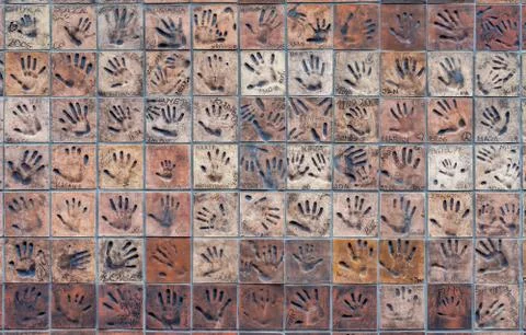 Tiles with handprints Stock Photos