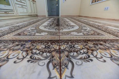 Tiles in kitchen in form of carpet Stock Photos