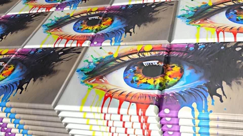 Tiles with Painted Eyes, Background, Reflection, Unique Design, Exclusive Stock Footage 297019985