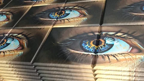 Tiles with Painted Eyes, Background, Reflection, Exclusive, Unique Design Stock Footage 297020006