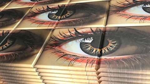 Tiles with Painted Eyes, Background, Unique Design, Exclusive, Reflection Stock Footage 297019967