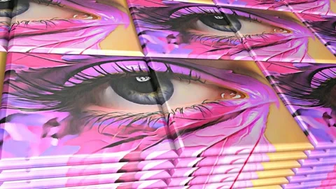 Tiles with Painted Eyes, Exclusive, Reflection, Unique Design, Background Stock Footage 297020084