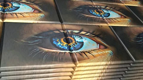 Tiles with Painted Eyes, Exclusive, Reflection, Background, Unique Design Stock Footage 297020087
