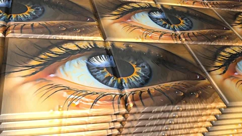 Tiles with Painted Eyes, Exclusive, Unique Design, Reflection, Background Stock Footage 297020060