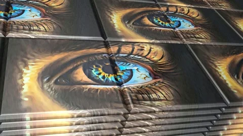 Tiles with Painted Eyes, Reflection, Unique Design, Exclusive, Background Stock Footage 297020089