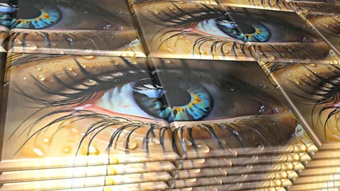 Tiles with Painted Eyes, Reflection, Unique Design, Background, Exclusive Stock Footage 297020097