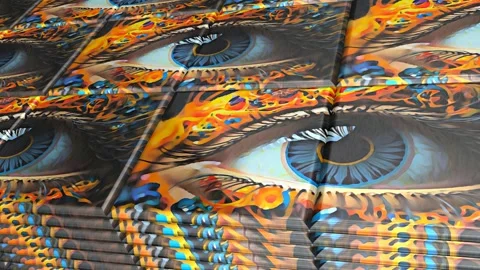 Tiles with Painted Eyes, Unique Design, Background, Exclusive, Reflection Stock Footage 297020007