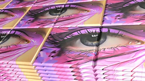 Tiles with Painted Eyes, Unique Design, Background, Reflection, Exclusive Stock Footage 297020010