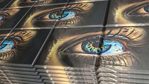 Tiles with Painted Eyes, Unique Design, Exclusive, Background, Reflection Stock Footage 297020014