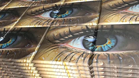 Tiles with Painted Eyes, Unique Design, Exclusive, Reflection, Background Stock Footage 297020024