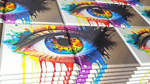 Tiles with Painted Eyes, Unique Design, Reflection, Exclusive, Background Stock Footage 297020046