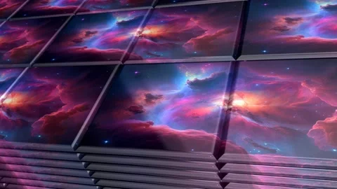 Tiles with Painted Galaxy, Background, Reflection, Unique Design, Exclusive Stock Footage 296987470