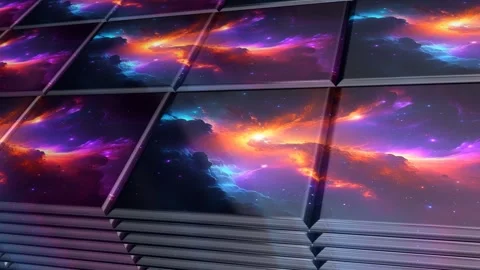 Tiles with Painted Galaxy, Background, Unique Design, Reflection, Exclusive Stock Footage 296987418