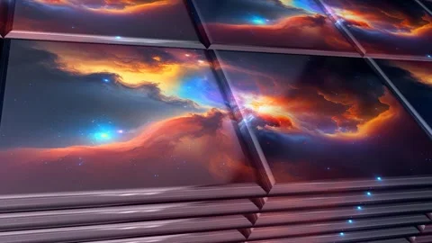 Tiles with Painted Galaxy, Unique Design, Reflection, Background, Exclusive Stock Footage 296988039
