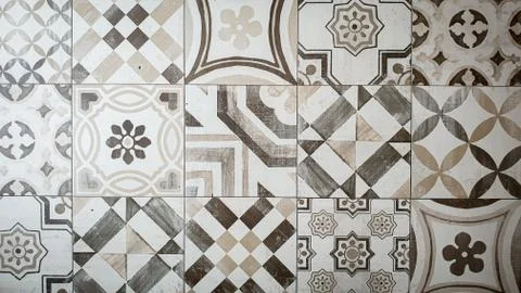 Tiles patchwork patterned decor tile semi-repeating patterns Stock Photos