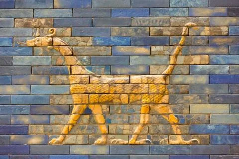 Tiles Pattern of Babylon's The Ishtar Gate inside The Pergamon Museum Stock Photos