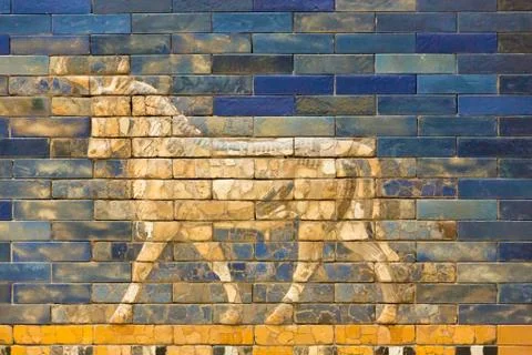Tiles Pattern of Babylon's The Ishtar Gate inside The Pergamon Museum Stock Photos