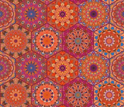 Tiles Pattern from Bright Red Hexagon 스톡 일러스트