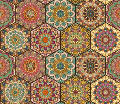 Tiles Pattern from Colorful Hexagon Stock Illustration
