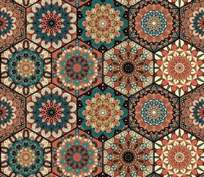 Tiles Pattern Mandala Blue Brown Stock Illustration