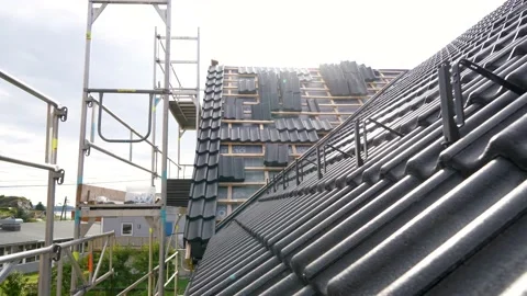 Tiles on a rooftop under construction Stock Footage 235787670