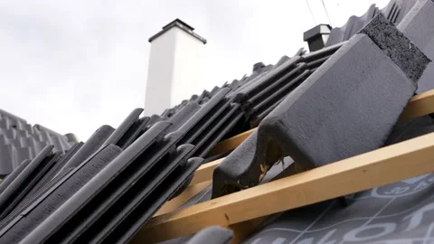 Tiles on a rooftop under construction Stock Footage 235788962