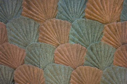 Tiles, shells, the path of Santiago. Stock Photos