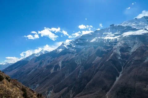 Tilicho Base Camp - Sharp and dangerous slopes of Himalayas Stock Photos