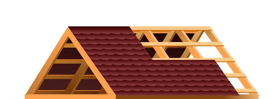 Tiling roofing material. Workers work on roof. Service illustration Isolated  Stock Illustration