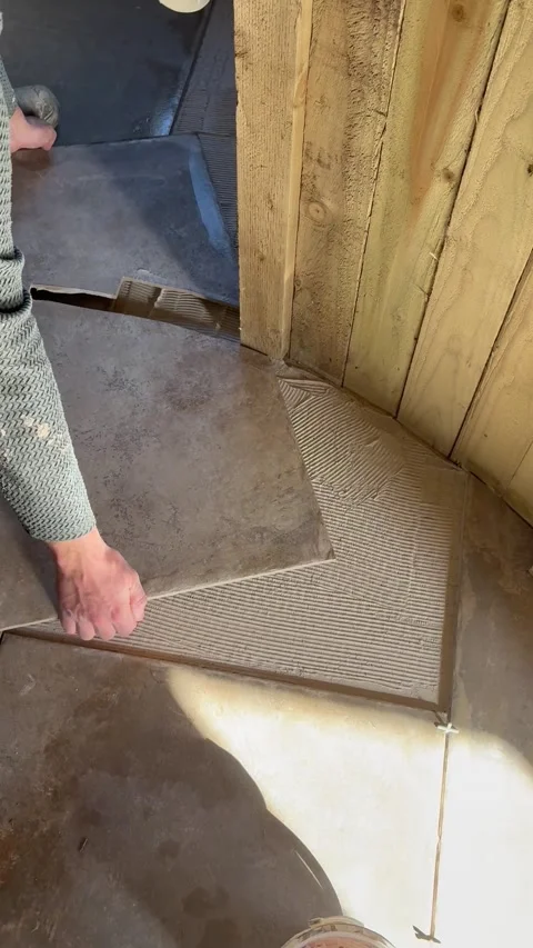 Tiling Wizards Conquer Tricky Angled Staircase, Barnsley, England, UK - 14 Mar 2 Stock Footage 331592454